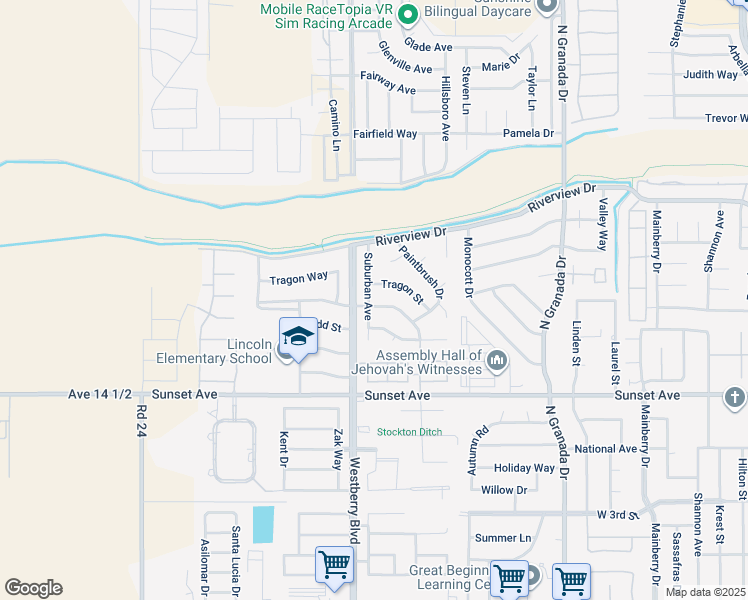 map of restaurants, bars, coffee shops, grocery stores, and more near 905 Suburban Avenue in Madera