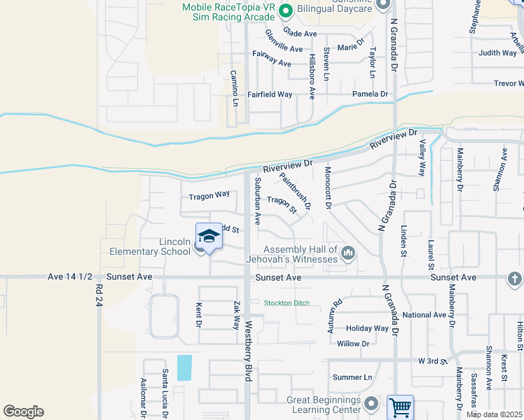 map of restaurants, bars, coffee shops, grocery stores, and more near 905 Suburban Avenue in Madera