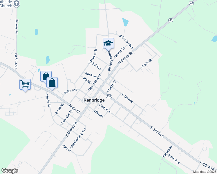 map of restaurants, bars, coffee shops, grocery stores, and more near 119 Church Street in Kenbridge