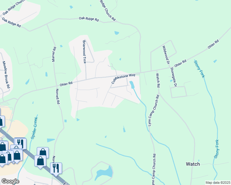 map of restaurants, bars, coffee shops, grocery stores, and more near 58 Cobblestone Way in Corbin