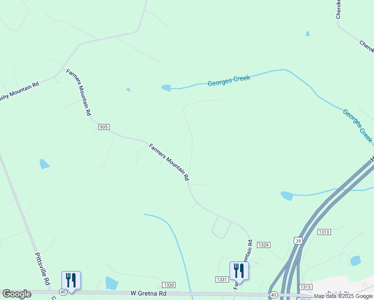 map of restaurants, bars, coffee shops, grocery stores, and more near 221 Georges Creek Road in Gretna