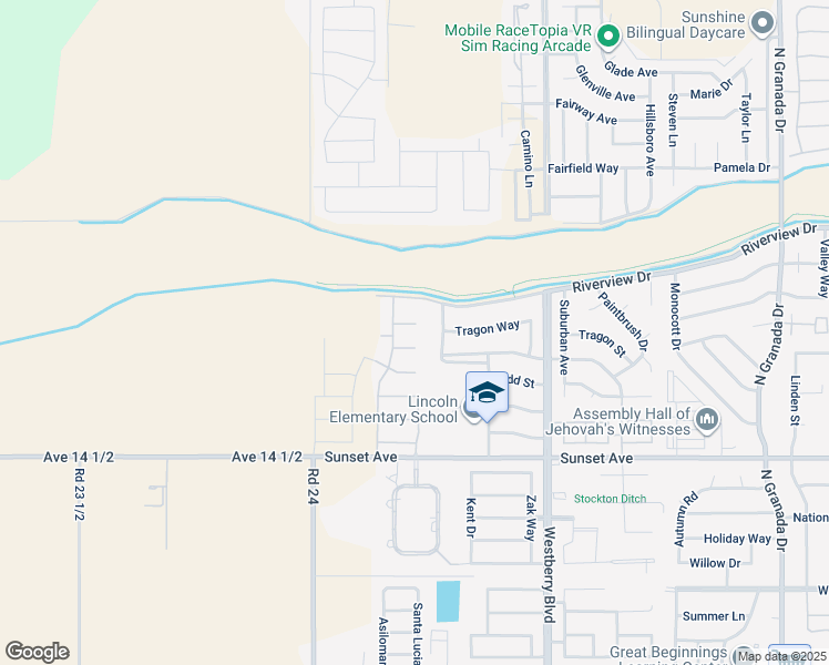 map of restaurants, bars, coffee shops, grocery stores, and more near 3710 Los Osos Court in Madera