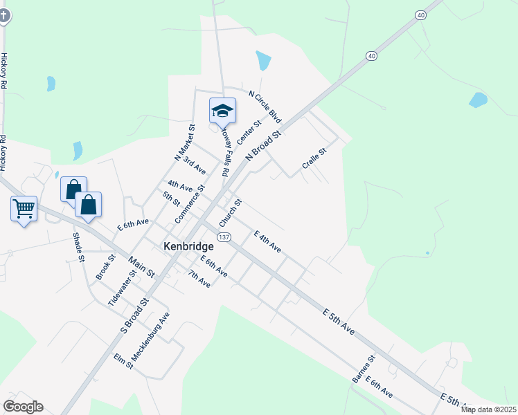 map of restaurants, bars, coffee shops, grocery stores, and more near 213 East 3rd Avenue in Kenbridge