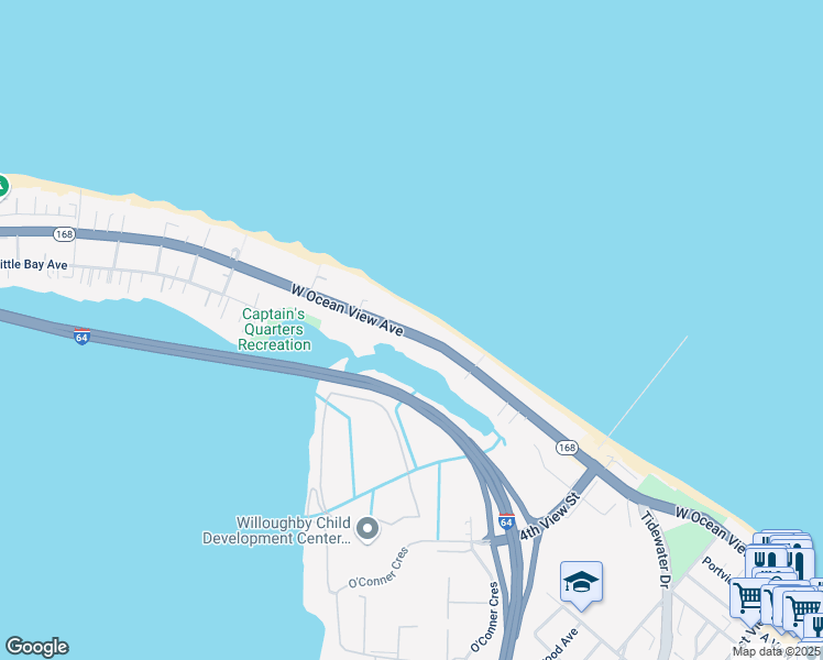 map of restaurants, bars, coffee shops, grocery stores, and more near 700a West Ocean View Avenue in Norfolk
