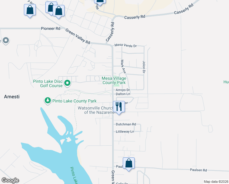 map of restaurants, bars, coffee shops, grocery stores, and more near 85 Arroyo Drive in Watsonville