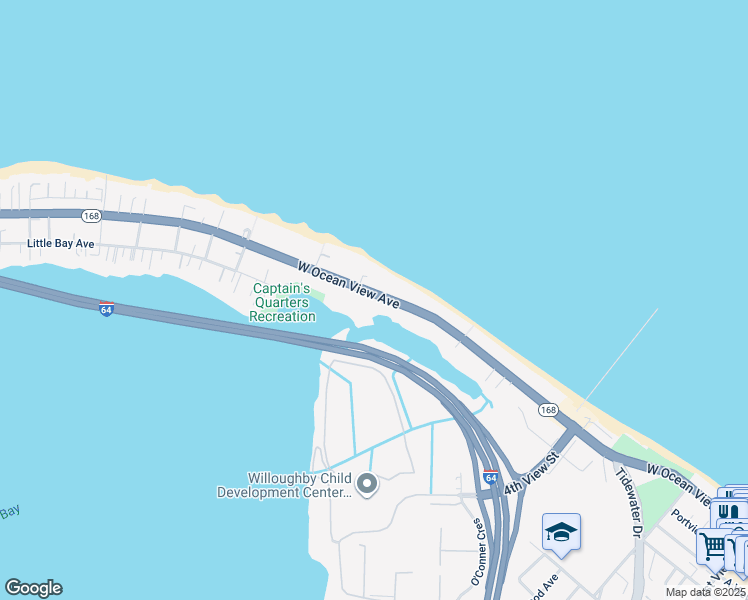 map of restaurants, bars, coffee shops, grocery stores, and more near 718 West Ocean View Avenue in Norfolk