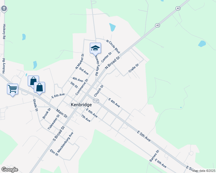map of restaurants, bars, coffee shops, grocery stores, and more near 207 East 3rd Avenue in Kenbridge