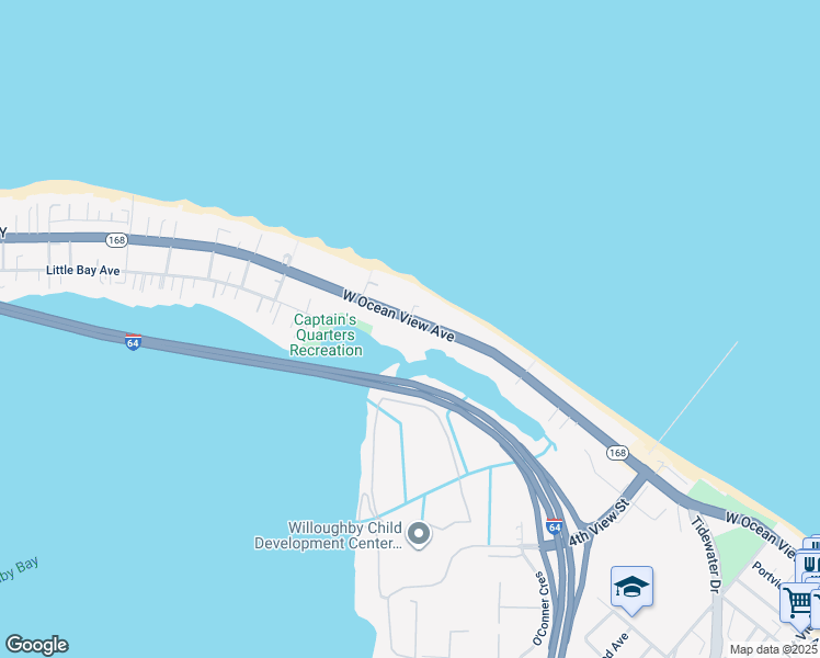 map of restaurants, bars, coffee shops, grocery stores, and more near 745 West Ocean View Avenue in Norfolk