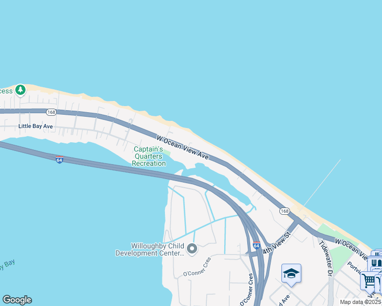map of restaurants, bars, coffee shops, grocery stores, and more near 741 West Ocean View Avenue in Norfolk