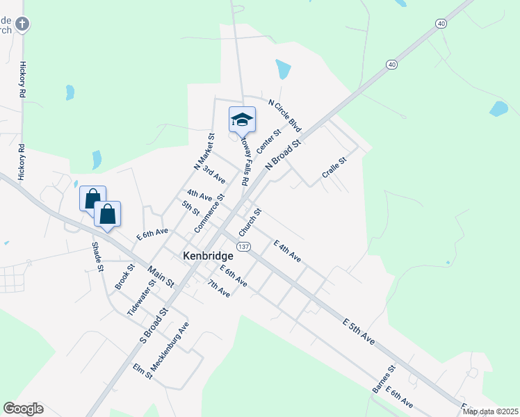 map of restaurants, bars, coffee shops, grocery stores, and more near State Route 1138 in Kenbridge