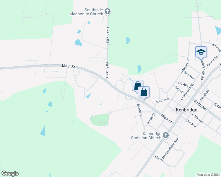 map of restaurants, bars, coffee shops, grocery stores, and more near 521 Main Street in Kenbridge