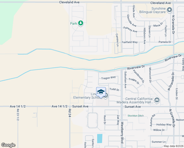 map of restaurants, bars, coffee shops, grocery stores, and more near 3717 Los Osos Court in Madera