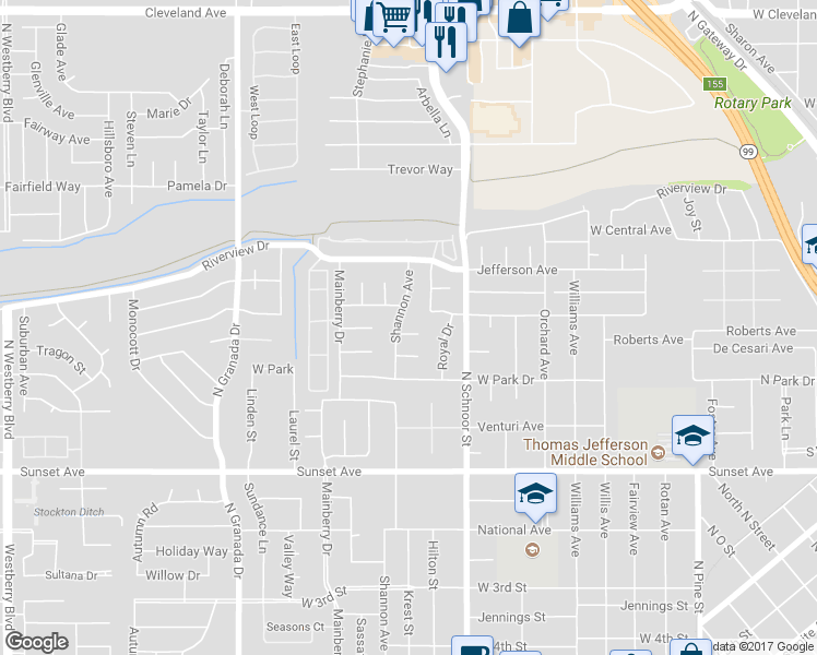 map of restaurants, bars, coffee shops, grocery stores, and more near 2151 Seahorse Court in Madera