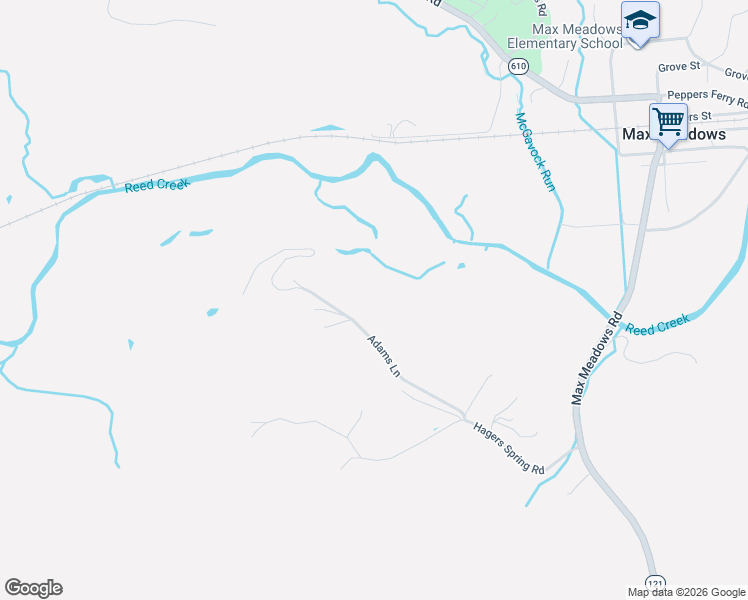 map of restaurants, bars, coffee shops, grocery stores, and more near 289-295 Adams Lane in Fort Chiswell