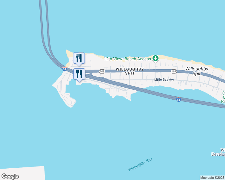 map of restaurants, bars, coffee shops, grocery stores, and more near 1353 Bayville Court in Norfolk