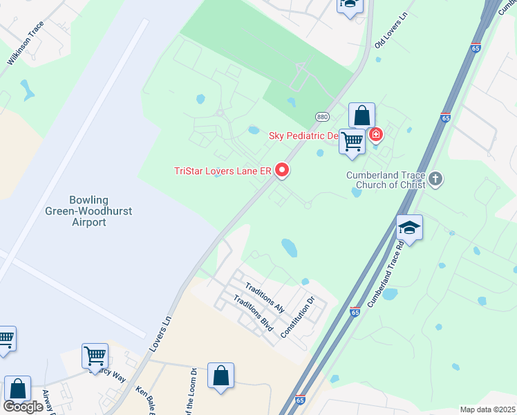 map of restaurants, bars, coffee shops, grocery stores, and more near 570 Lovers Lane in Bowling Green
