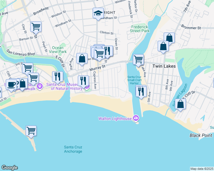 map of restaurants, bars, coffee shops, grocery stores, and more near 207 2nd Avenue in Santa Cruz