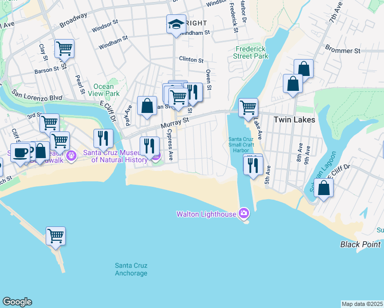 map of restaurants, bars, coffee shops, grocery stores, and more near 207 2nd Avenue in Santa Cruz