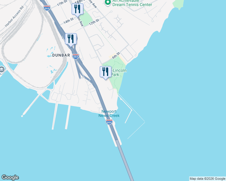map of restaurants, bars, coffee shops, grocery stores, and more near 211 Jefferson Avenue in Newport News