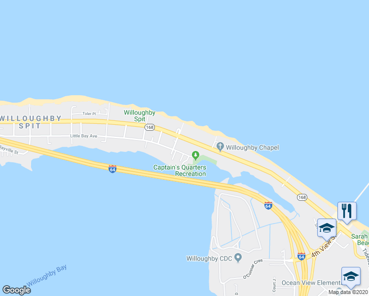 map of restaurants, bars, coffee shops, grocery stores, and more near 852 Little Bay Avenue in Norfolk