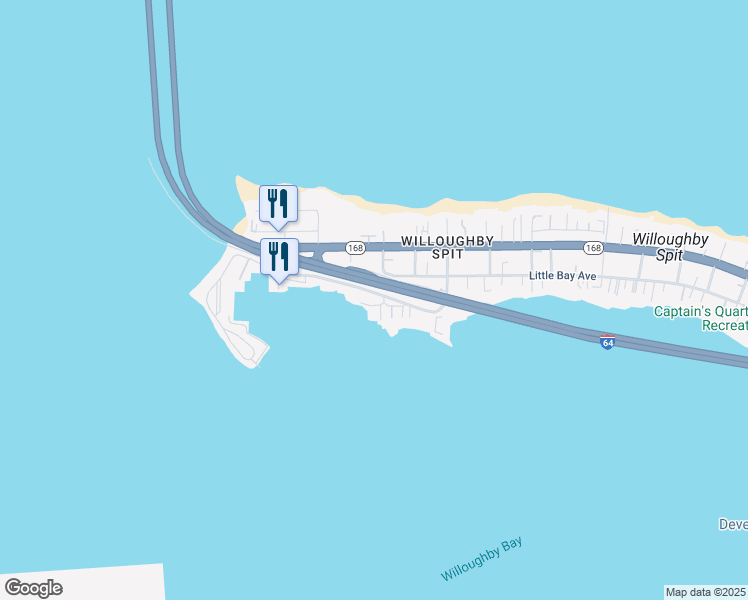 map of restaurants, bars, coffee shops, grocery stores, and more near 1407 Bayville Street in Norfolk