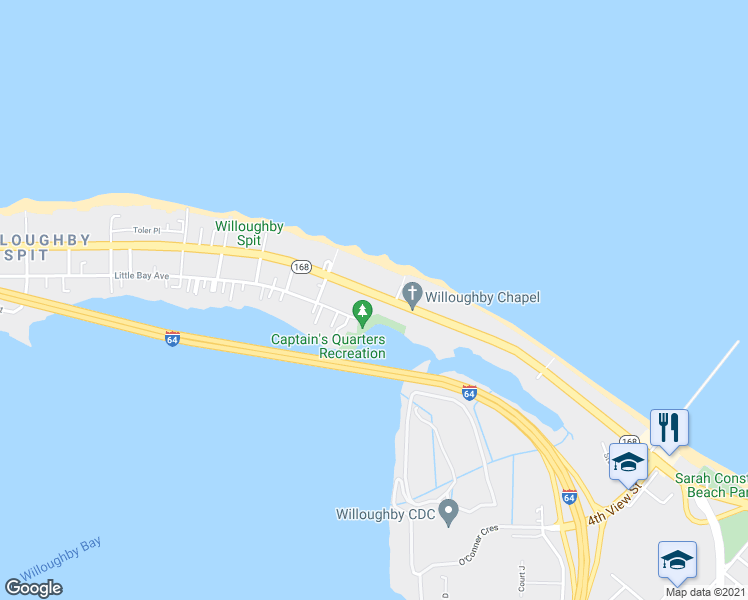 map of restaurants, bars, coffee shops, grocery stores, and more near 840 West Ocean View Avenue in Norfolk