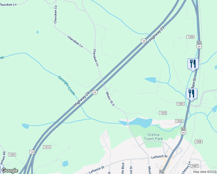 map of restaurants, bars, coffee shops, grocery stores, and more near 1100 Music Street South in Gretna