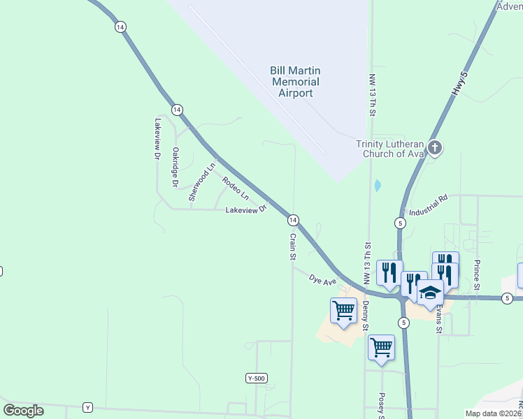 map of restaurants, bars, coffee shops, grocery stores, and more near 114 Rodeo Ln in Ava