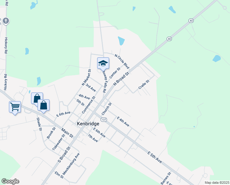 map of restaurants, bars, coffee shops, grocery stores, and more near 403 Church Street in Kenbridge