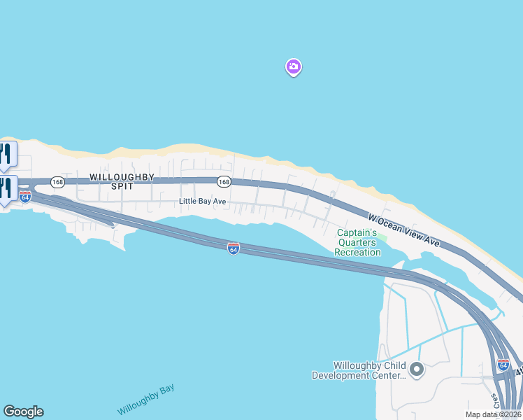 map of restaurants, bars, coffee shops, grocery stores, and more near 1026 Little Bay Avenue in Norfolk
