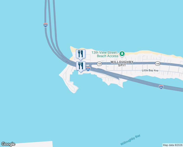 map of restaurants, bars, coffee shops, grocery stores, and more near 1449 Bayville Street in Norfolk