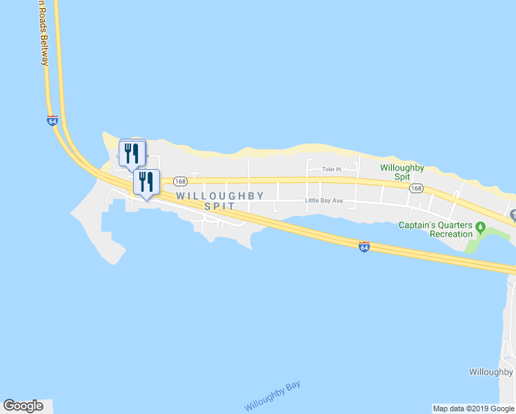 map of restaurants, bars, coffee shops, grocery stores, and more near 1267 Little Bay Avenue in Norfolk