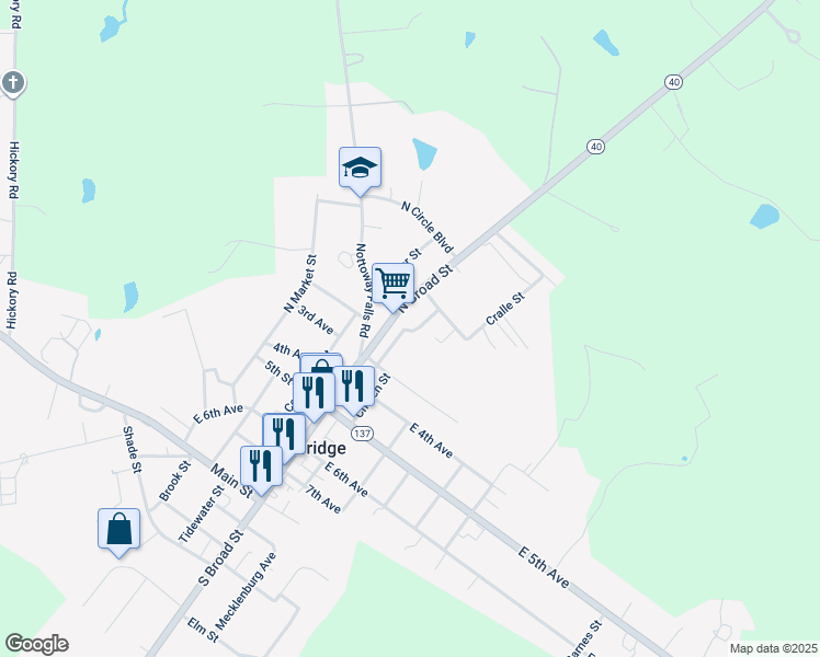 map of restaurants, bars, coffee shops, grocery stores, and more near 403 Church Street in Kenbridge