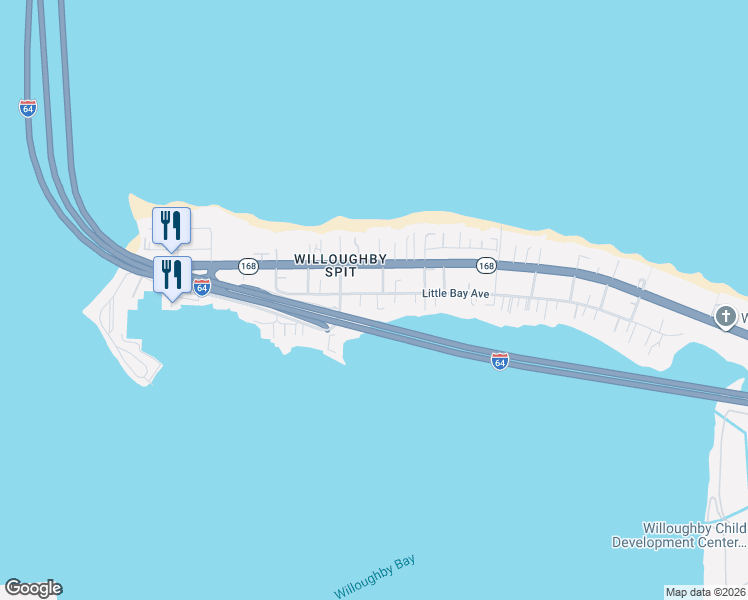 map of restaurants, bars, coffee shops, grocery stores, and more near 1267 Little Bay Avenue in Norfolk