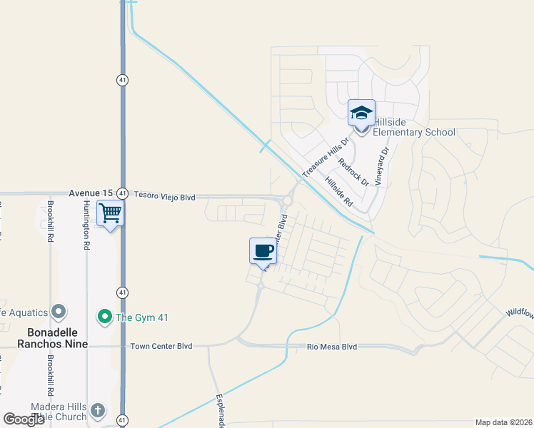 map of restaurants, bars, coffee shops, grocery stores, and more near 14001-14099 Road 204 in Madera