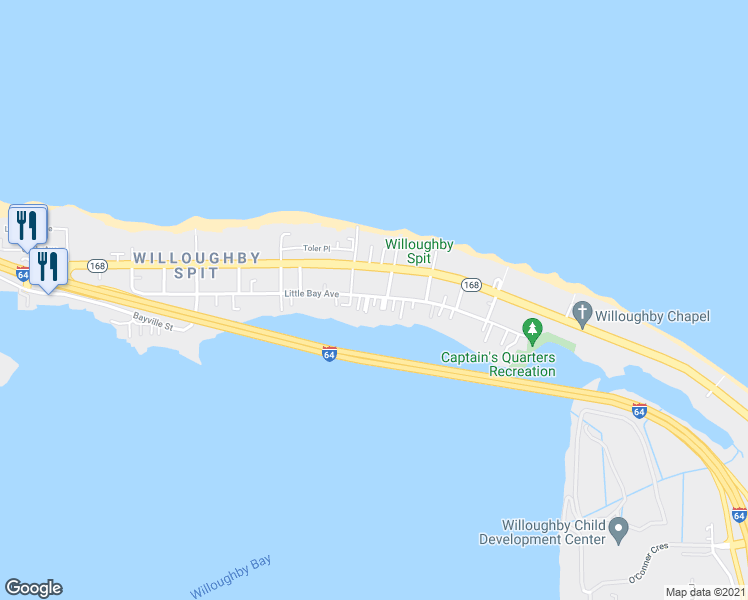 map of restaurants, bars, coffee shops, grocery stores, and more near 1067 Little Bay Avenue in Norfolk
