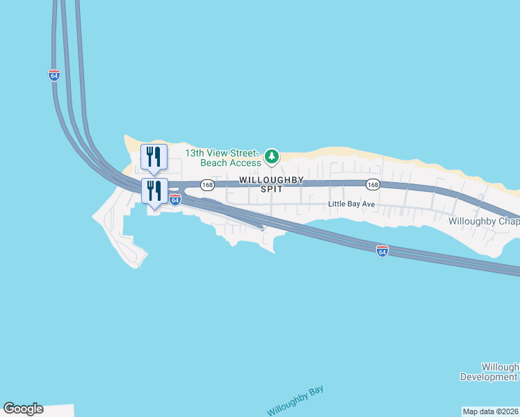 map of restaurants, bars, coffee shops, grocery stores, and more near 1305 Little Bay Avenue in Norfolk