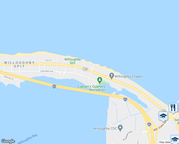 map of restaurants, bars, coffee shops, grocery stores, and more near 879 West Ocean View Avenue in Norfolk