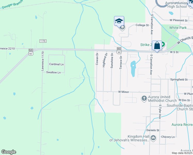 map of restaurants, bars, coffee shops, grocery stores, and more near 930 Cowan Dr in Aurora