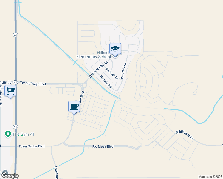 map of restaurants, bars, coffee shops, grocery stores, and more near 4253 Vineyard Drive in Madera
