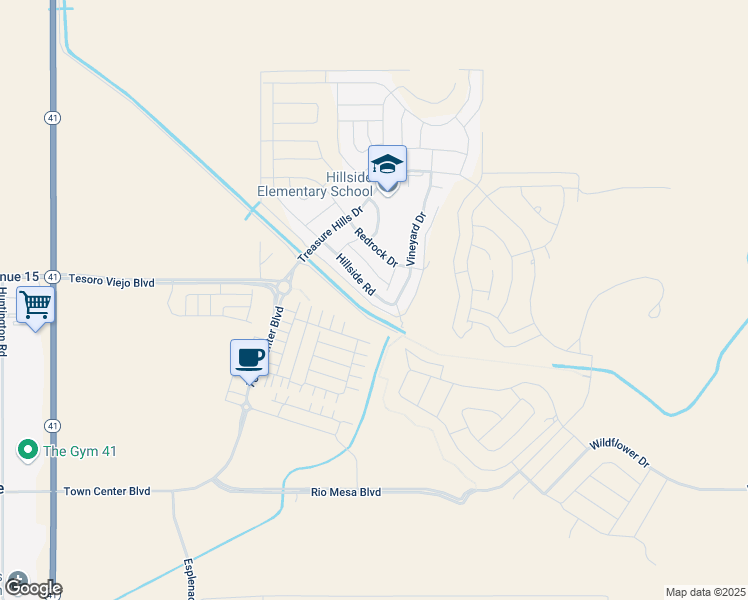 map of restaurants, bars, coffee shops, grocery stores, and more near 4253 Vineyard Drive in Madera