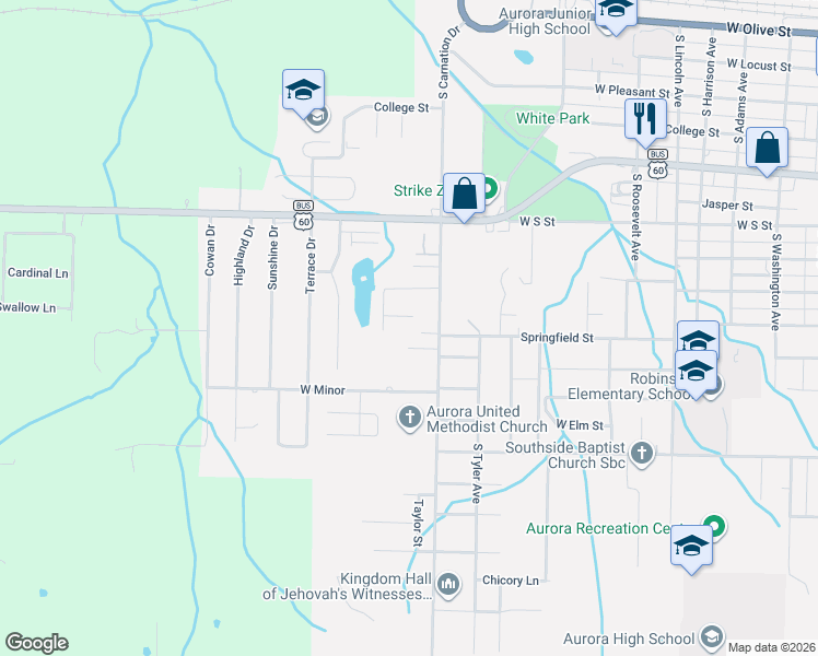map of restaurants, bars, coffee shops, grocery stores, and more near 1012 Barreta Court in Aurora
