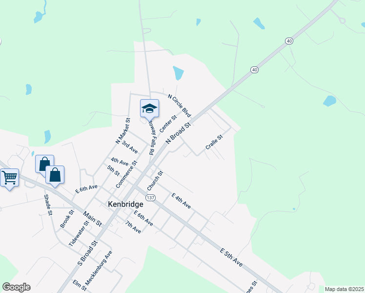 map of restaurants, bars, coffee shops, grocery stores, and more near 424 Church Street in Kenbridge