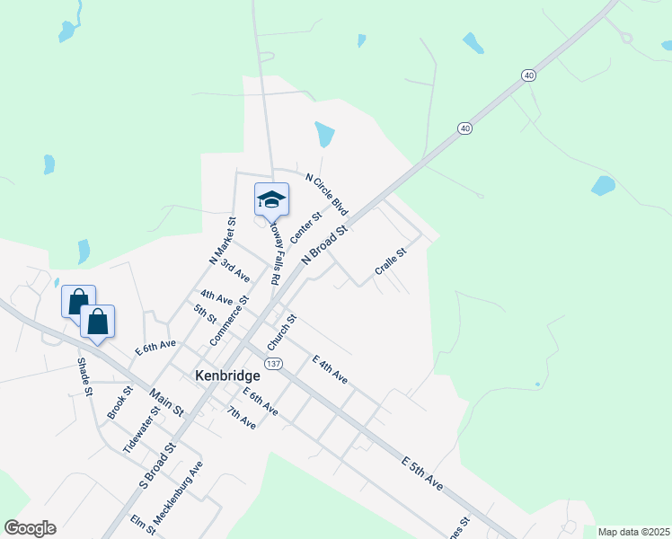 map of restaurants, bars, coffee shops, grocery stores, and more near 424 Church Street in Kenbridge