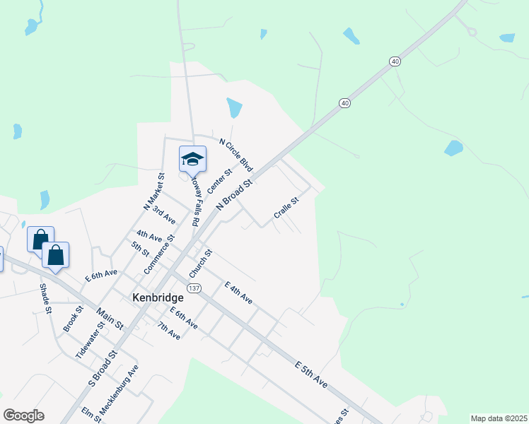 map of restaurants, bars, coffee shops, grocery stores, and more near 115 Cralle Street in Kenbridge