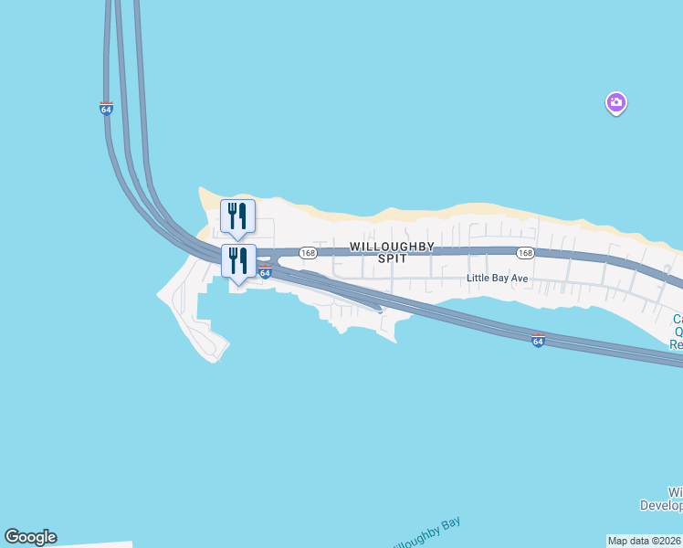 map of restaurants, bars, coffee shops, grocery stores, and more near 1346 Little Bay Avenue in Norfolk