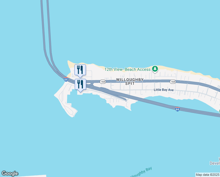 map of restaurants, bars, coffee shops, grocery stores, and more near 1410 Little Bay Avenue in Norfolk