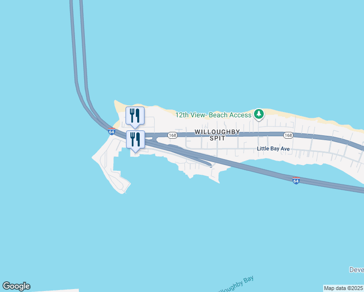 map of restaurants, bars, coffee shops, grocery stores, and more near 1410 Little Bay Avenue in Norfolk