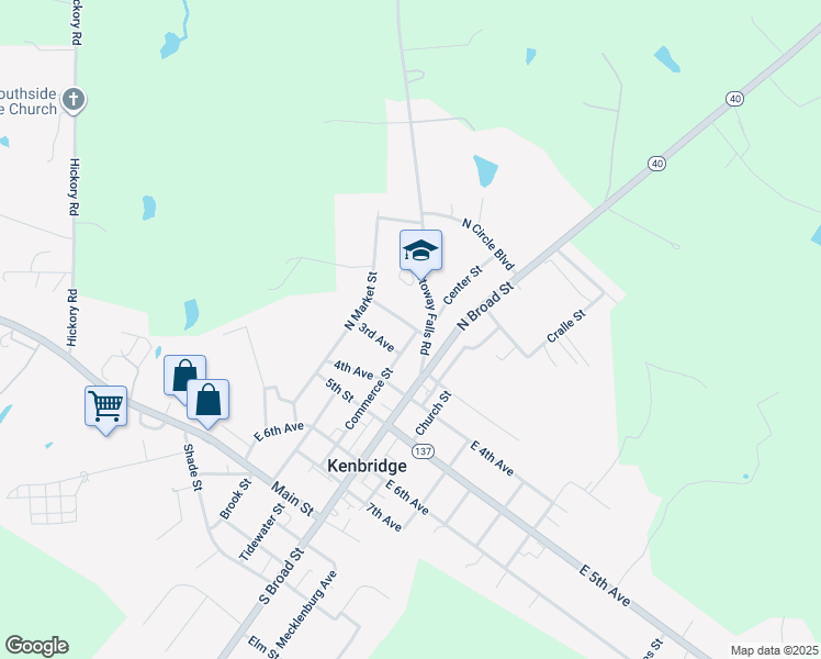 map of restaurants, bars, coffee shops, grocery stores, and more near 315 Commerce Street in Kenbridge