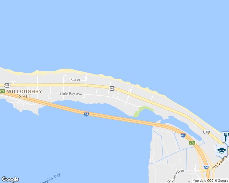 map of restaurants, bars, coffee shops, grocery stores, and more near 9626 10th View Street in Norfolk